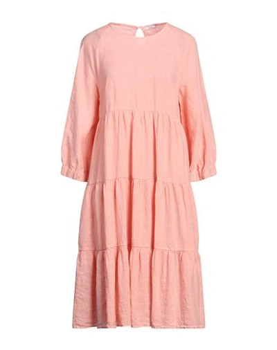 Shop Peserico Easy Woman Midi Dress Apricot Size 6 Linen In Orange