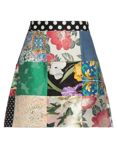 Shop Dolce & Gabbana Woman Mini Skirt Green Size 6 Cotton, Polyester, Synthetic Fibers, Metallic Polyeste