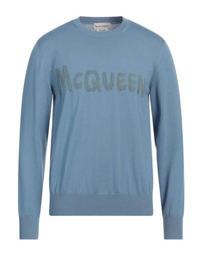Shop Alexander Mcqueen Man Sweater Pastel Blue Size Xl Wool