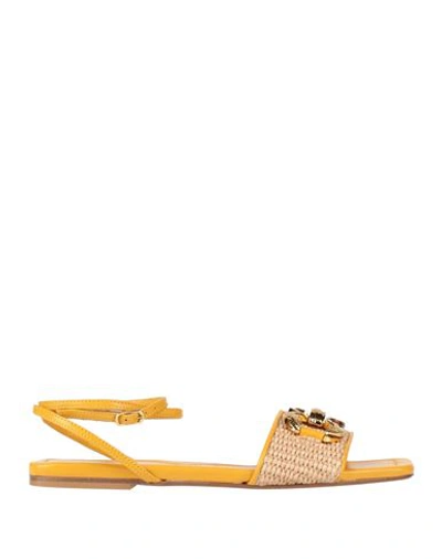 Shop Baldinini Woman Sandals Ocher Size 8 Leather, Textile Fibers In Yellow