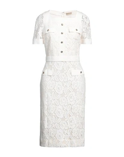 Shop Elie Saab Woman Midi Dress Cream Size 10 Silk, Cotton, Viscose In White