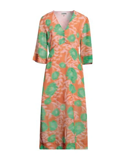 Shop Ganni Woman Midi Dress Orange Size 10/12 Recycled Polyester