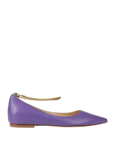 Shop Baldinini Woman Ballet Flats Purple Size 8 Leather
