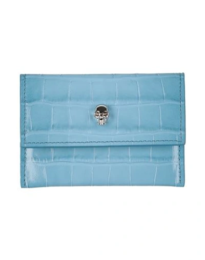 Shop Alexander Mcqueen Woman Wallet Sky Blue Size - Soft Leather