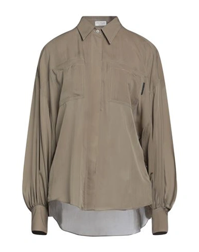 Shop Brunello Cucinelli Woman Shirt Khaki Size 3xl Viscose, Silk, Brass, Ecobrass In Beige