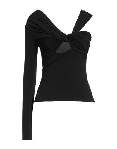 Nensi Dojaka One Shoulder Asymmetrical Draped Top In Black