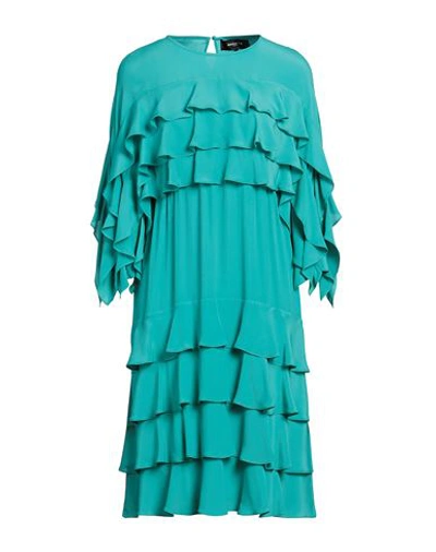 Shop Rochas Woman Mini Dress Turquoise Size 12 Acetate, Silk In Blue