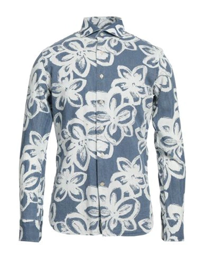 Shop Alessandro Gherardi Man Shirt Slate Blue Size 17 Cotton, Linen