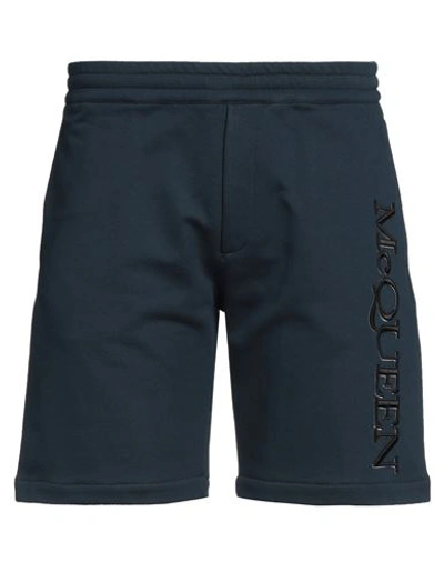 Shop Alexander Mcqueen Man Shorts & Bermuda Shorts Navy Blue Size Xl Cotton, Viscose, Polyester