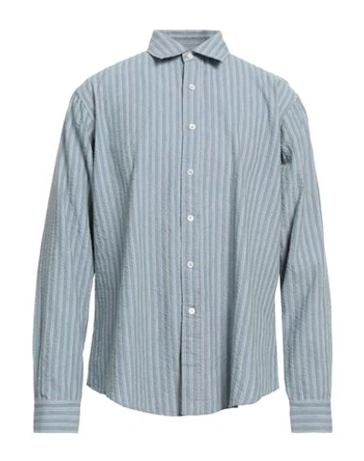 Shop Maison Margiela Man Shirt Slate Blue Size 16 Linen, Polyester