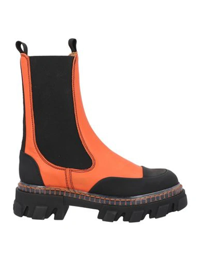 Shop Ganni Woman Ankle Boots Orange Size 7 Leather, Textile Fibers