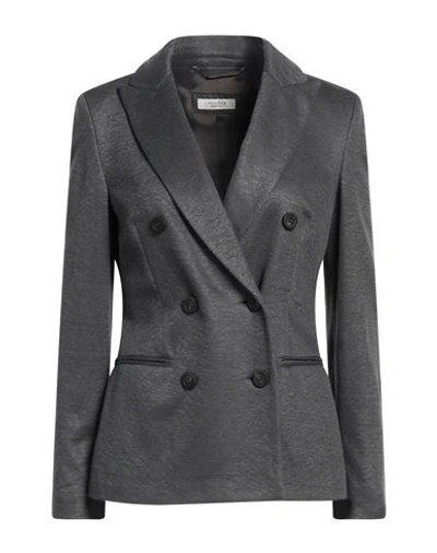 Shop Peserico Woman Blazer Lead Size 6 Cotton, Linen, Polyamide In Grey