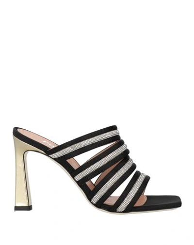 Pollini Woman Sandals Black Size 11 Textile Fibers In Black