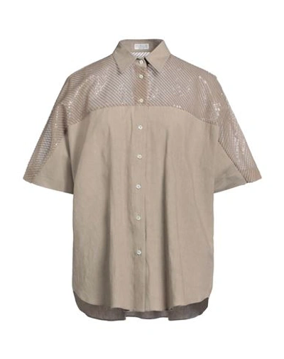 Shop Brunello Cucinelli Woman Shirt Light Brown Size 3xl Linen, Viscose, Elastane, Polyester, Silk In Beige