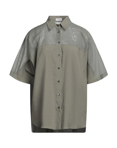 Shop Brunello Cucinelli Woman Shirt Sage Green Size M Linen, Viscose, Elastane, Polyester, Silk