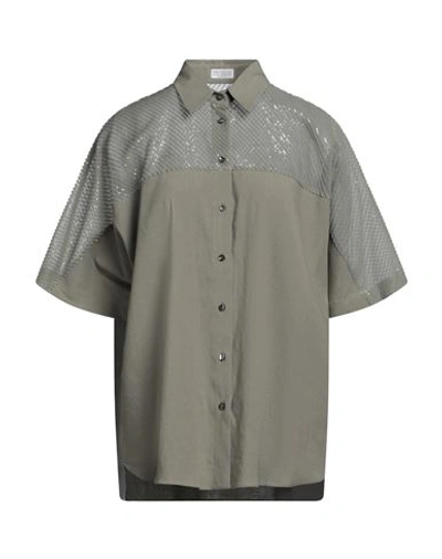 Brunello Cucinelli Woman Shirt Sage Green Size L Linen, Viscose, Elastane, Polyester, Silk In Sage Green