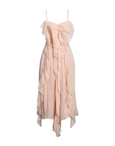 Chloé Ruched Ruffle Voile Midi Dress In Pink