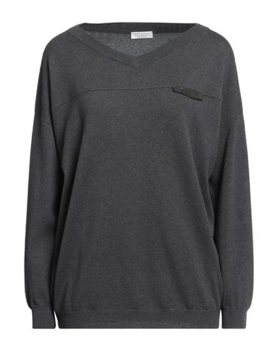Brunello Cucinelli Woman Sweater Charcoal Size M Cashmere, Brass In Grey