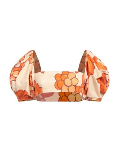 Etro Cropped Floral-print Stretch-cotton Poplin Top In Orange