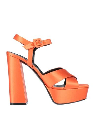 Shop Sergio Rossi Woman Sandals Orange Size 7 Textile Fibers