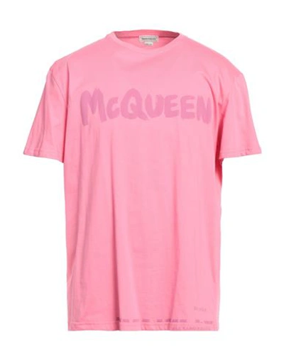 Shop Alexander Mcqueen Man T-shirt Pink Size Xl Cotton