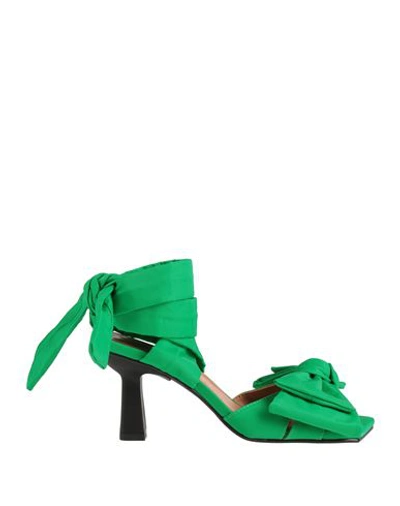 Shop Ganni Woman Sandals Green Size 8 Textile Fibers