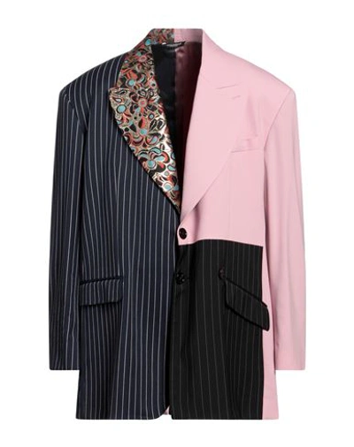 Dolce & Gabbana Multicolor Patchwork Single Breasted Blazer In Navy Blue