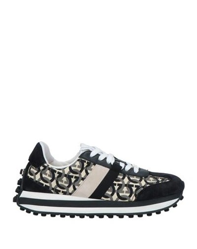 Ferragamo Gancini-print Low-top Sneakers In Black