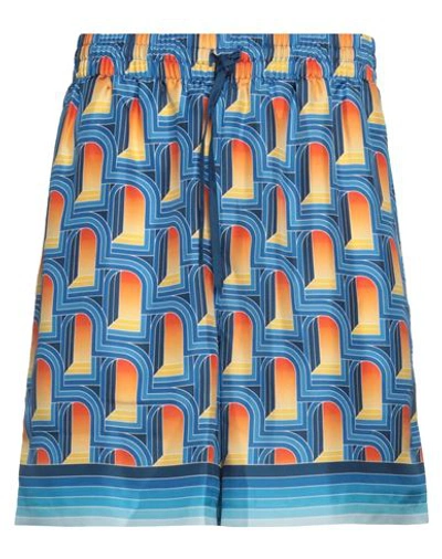 Shop Casablanca Man Shorts & Bermuda Shorts Blue Size S Silk