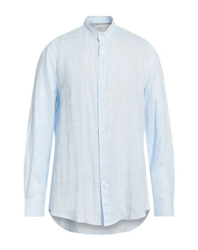 Shop Brunello Cucinelli Man Shirt Sky Blue Size Xxl Linen, Cotton