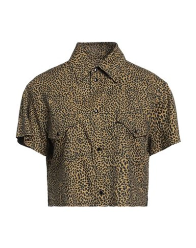 Shop Saint Laurent Woman Shirt Khaki Size M Lyocell, Cotton In Beige