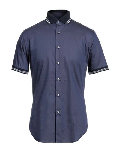 Shop Pal Zileri Man Shirt Navy Blue Size 17 Cotton, Elastane