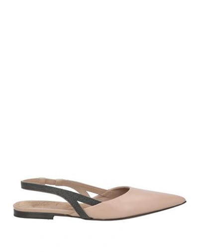 Brunello Cucinelli Woman Ballet Flats Dove Grey Size 10 Soft Leather In Beige