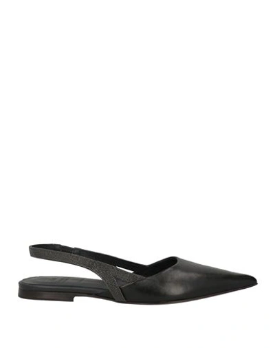 Brunello Cucinelli Leather Monili Slingback Ballerina Flats In Black