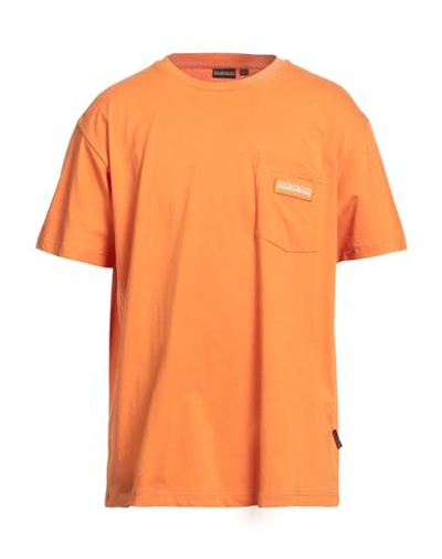 Shop Napapijri Man T-shirt Orange Size 3xl Cotton