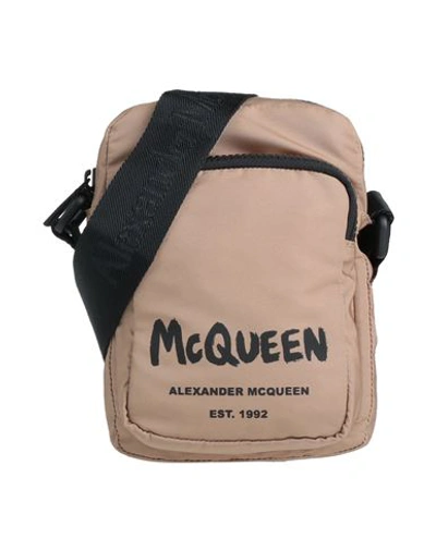 Shop Alexander Mcqueen Man Cross-body Bag Beige Size - Textile Fibers
