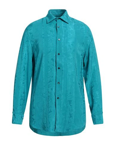 Shop Etro Man Shirt Azure Size S Silk In Blue