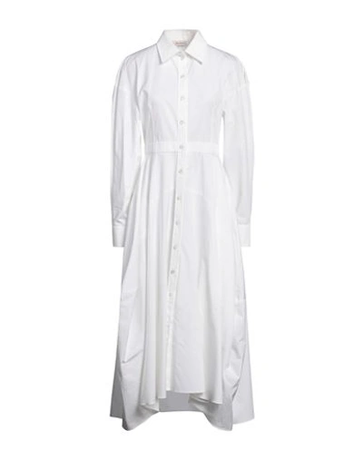 Shop Alexander Mcqueen Woman Midi Dress White Size 4 Cotton
