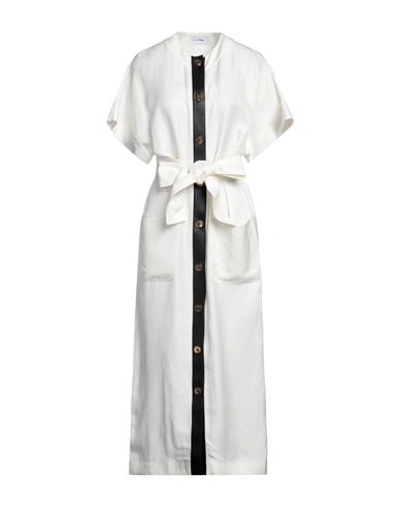 Shop Ferragamo Woman Maxi Dress White Size 8 Silk, Linen, Lambskin