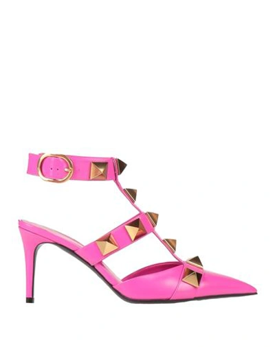 Shop Valentino Garavani Woman Pumps Fuchsia Size 7.5 Soft Leather In Pink