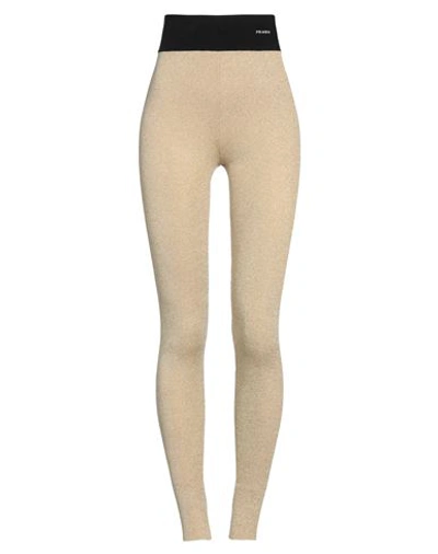 Shop Prada Woman Leggings Gold Size 6 Viscose, Metallic Fiber, Cotton, Polyamide, Elastane