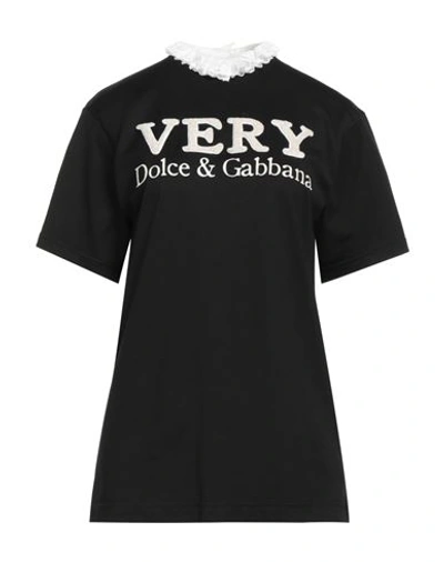 Shop Dolce & Gabbana Woman T-shirt Black Size 6 Cotton, Polyamide, Wool, Synthetic Fibers