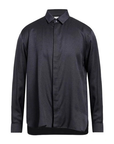 Shop Saint Laurent Man Shirt Midnight Blue Size 16 Silk, Wool