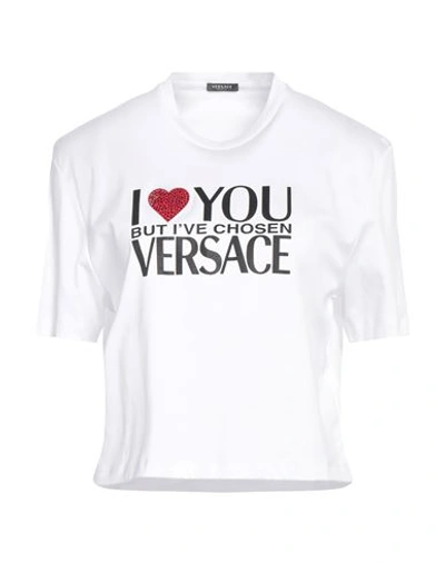 Shop Versace Woman T-shirt White Size 4 Cotton, Glass