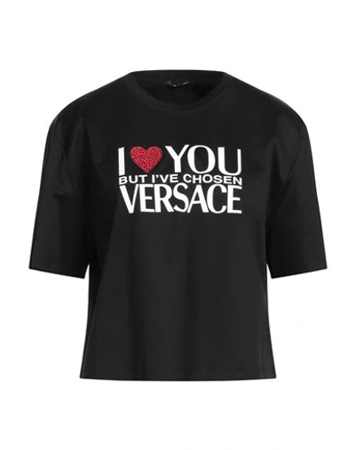 Shop Versace Woman T-shirt Black Size 4 Cotton, Glass