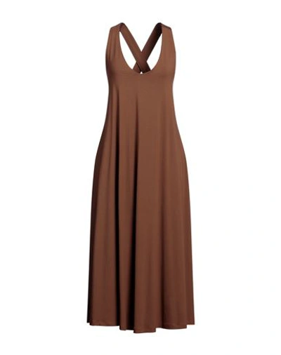 Shop More By Siste's Woman Midi Dress Brown Size L Viscose, Elastane
