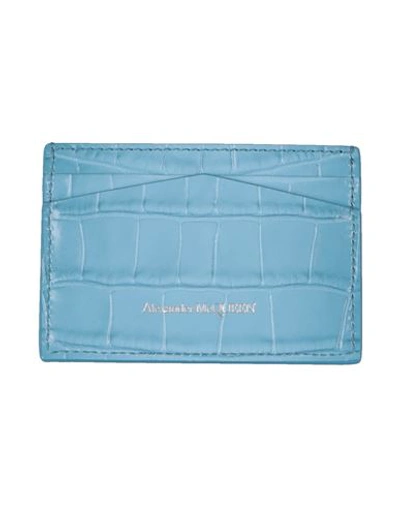 Shop Alexander Mcqueen Woman Document Holder Sky Blue Size - Soft Leather