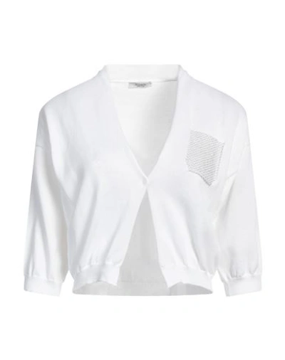 Peserico Woman Cardigan White Size 12 Cotton, Metallic Fiber In White