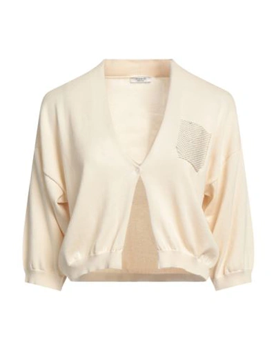 Shop Peserico Woman Cardigan Beige Size 6 Cotton, Metallic Fiber