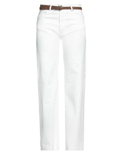 Shop Tensione In Woman Jeans White Size S Cotton, Elastane